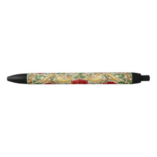 William Morris Rose & Birds Chintz Red Black Ink Pen