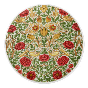 William Morris Rose & Birds Chintz Red Ceramic Knob