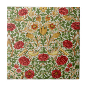 William Morris Rose & Birds Chintz Red Ceramic Tile