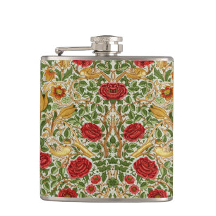 William Morris Rose & Birds Chintz Red Hip Flask