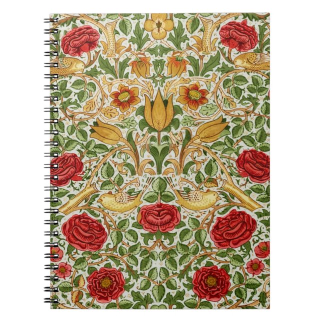 William Morris Rose & Birds Chintz Red Notebook (Front)