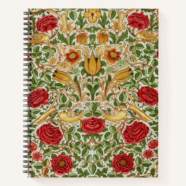 William Morris Rose & Birds Chintz Red Notebook (Front)