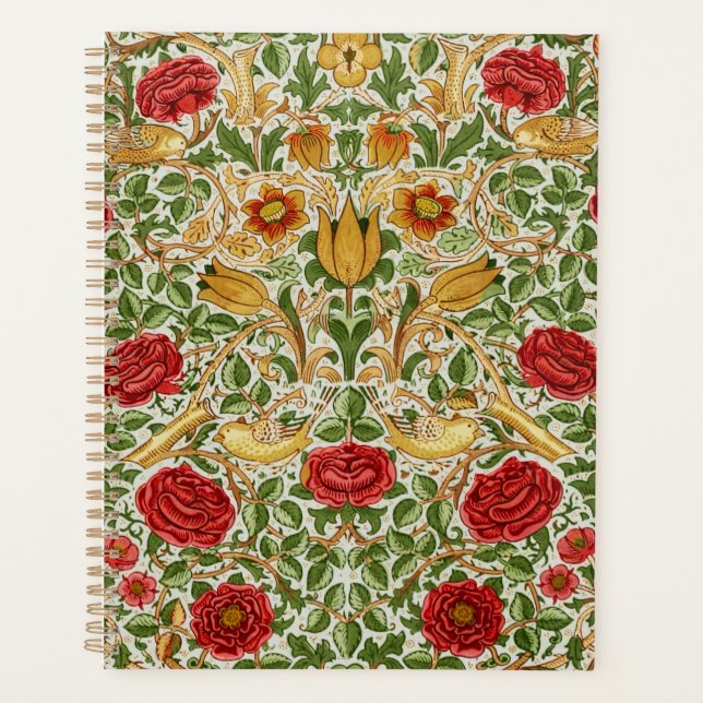 William Morris Rose & Birds Chintz Red Planner (Front)