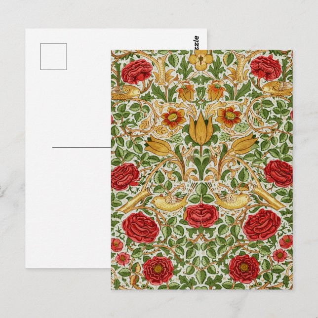 William Morris Rose & Birds Chintz Red Postcard (Front/Back)