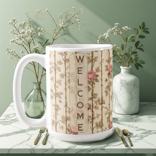 William Morris Rose Climbing Trellis Flora Welcome Coffee Mug (William Morris Rose Climbing Trellis Flora Welcome Coffee Mug)