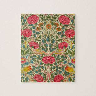 William Morris Rose Floral Chintz Pink Jigsaw Puzzle