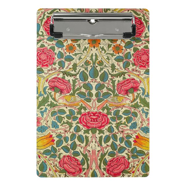 William Morris Rose Floral Chintz Pink Mini Clipboard (Front)