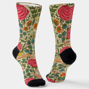 William Morris Rose Floral Chintz Pink Socks