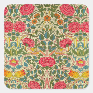 William Morris Rose Floral Chintz Pink Square Sticker
