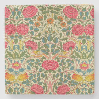 William Morris Rose Floral Chintz Pink Stone Coaster