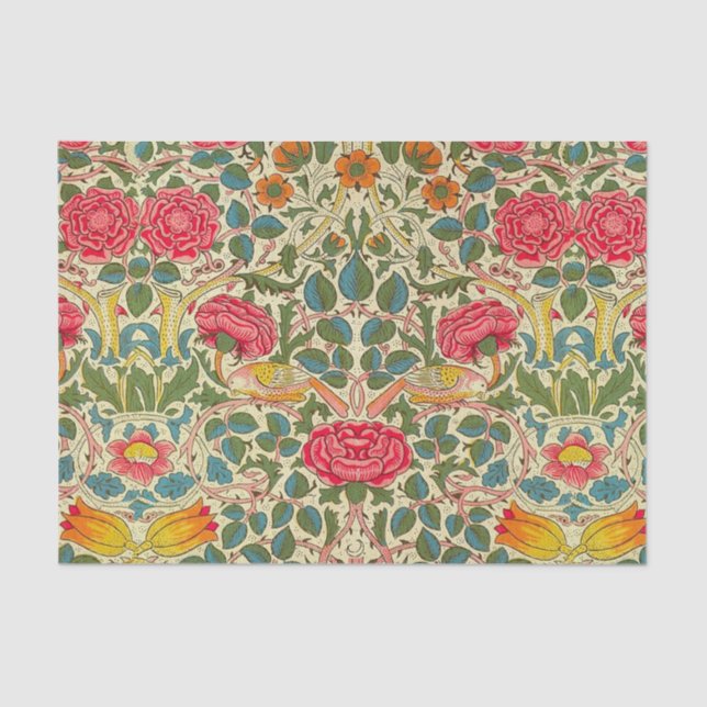 William Morris Rose Floral Chintz Pink Tissue Paper (Front)