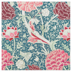 William Morris Rose Gold Green Blue Floral Pattern Fabric