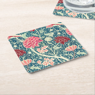 William Morris Rose Gold Green Blue Floral Pattern Square Paper Coaster