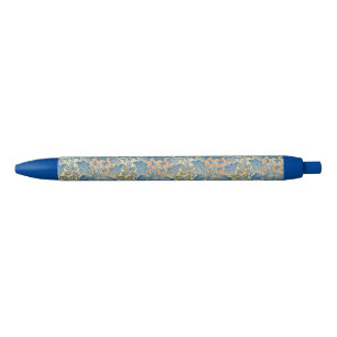 William Morris Rose & Thistle Floral Blue Black Ink Pen