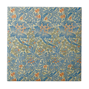 William Morris Rose & Thistle Floral Blue Ceramic Tile