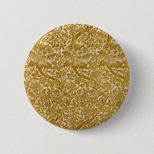 William Morris Rose & Thistle Floral Golden 6 Cm Round Badge