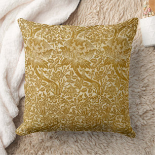 William Morris Rose & Thistle Floral Golden Cushion
