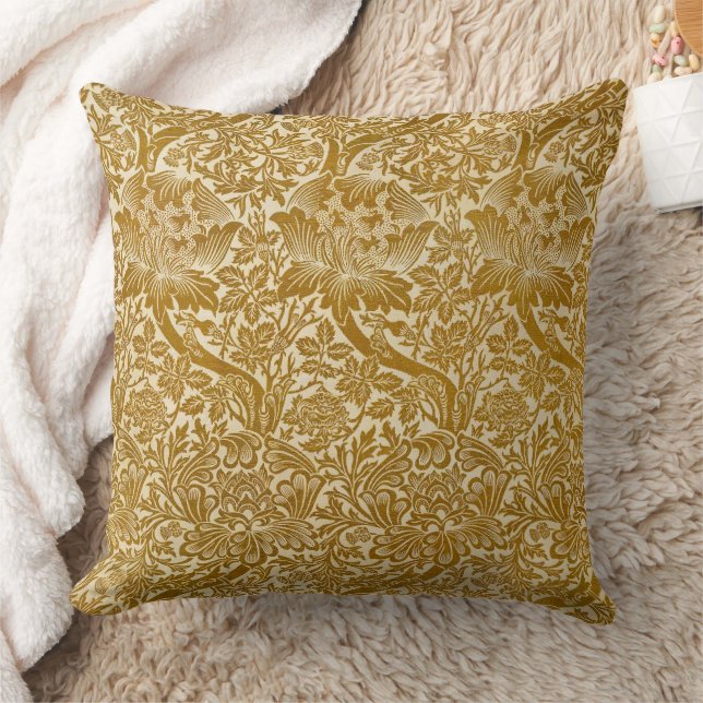 William Morris Rose & Thistle Floral Golden Cushion (Blanket)