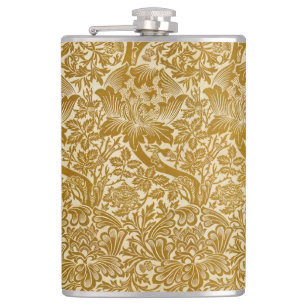 William Morris Rose & Thistle Floral Golden Hip Flask