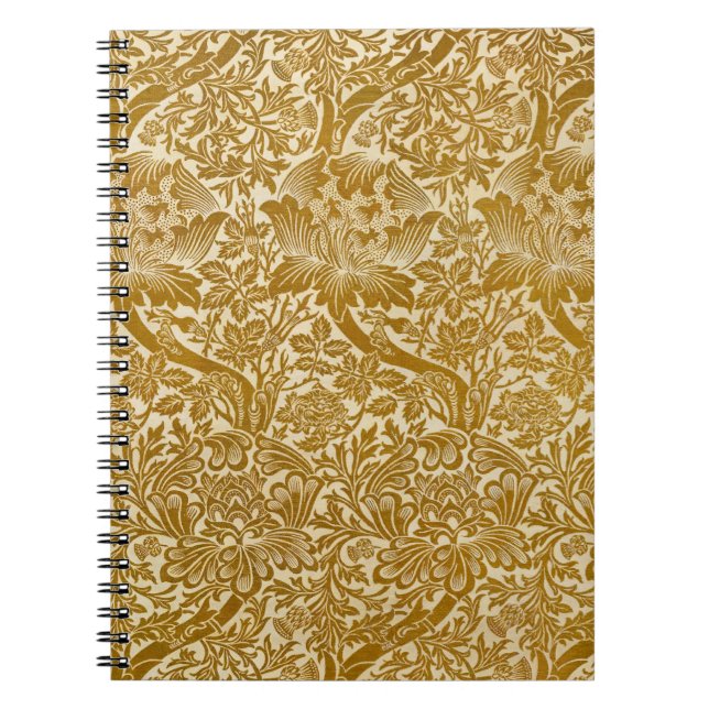 William Morris Rose & Thistle Floral Golden Notebook (Front)