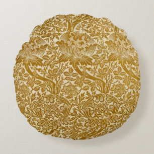 William Morris Rose & Thistle Floral Golden Round Cushion