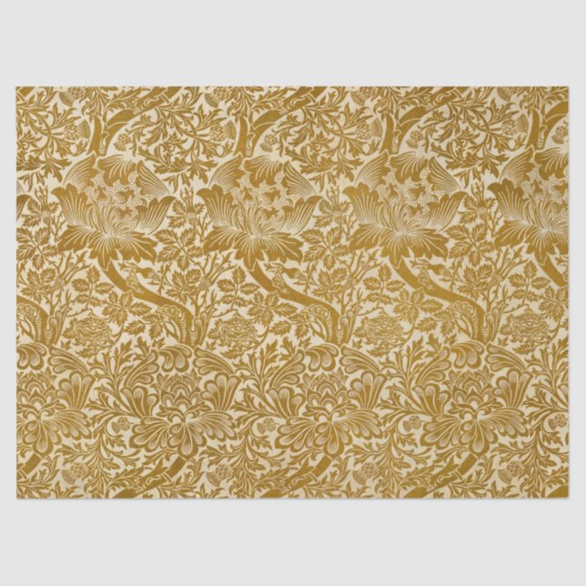 William Morris Rose & Thistle Floral Golden Tissue Paper (Front)