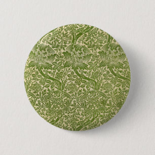 William Morris Rose & Thistle Floral Green 6 Cm Round Badge