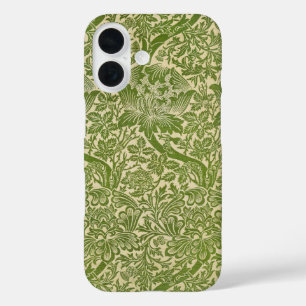 William Morris Rose & Thistle Floral Green iPhone 16 Case