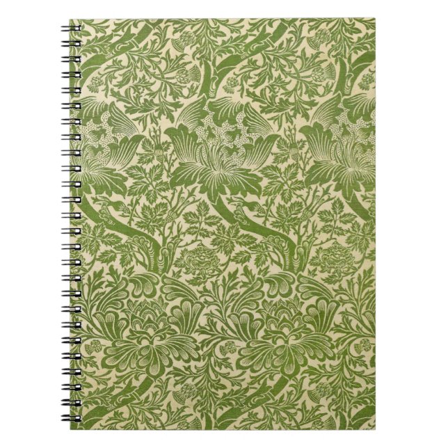 William Morris Rose & Thistle Floral Green Notebook (Front)