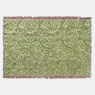 William Morris Rose & Thistle Floral Green Throw Blanket