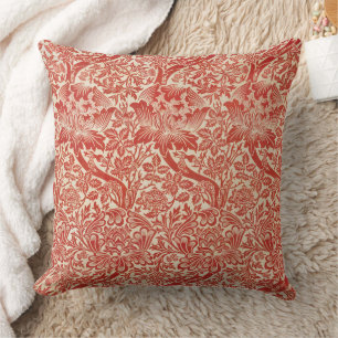 William Morris Rose & Thistle Floral Red Cushion