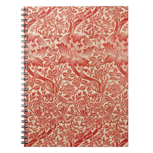 William Morris Rose & Thistle Floral Red Notebook (Front)