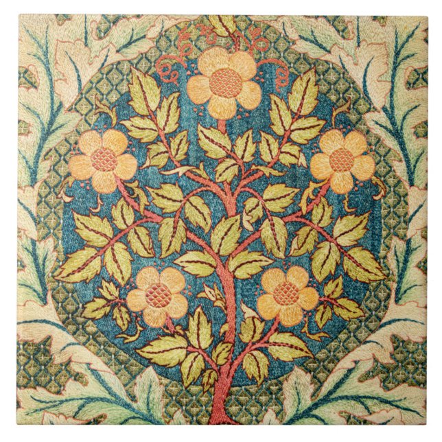 William Morris Rose Wreath  Ceramic Tile (Front)