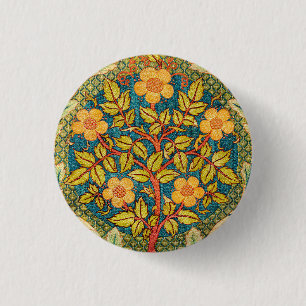 William Morris Rose Wreath: Classic Arts & Crafts 3 Cm Round Badge