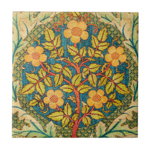 William Morris Rose Wreath: Classic Arts & Crafts  Ceramic Tile