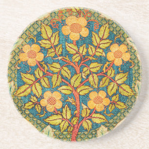 William Morris Rose Wreath: Classic Arts & Crafts Coaster