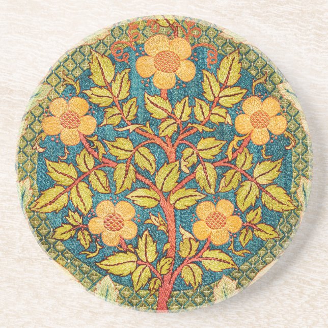 William Morris Rose Wreath: Classic Arts & Crafts  Coaster (Front)