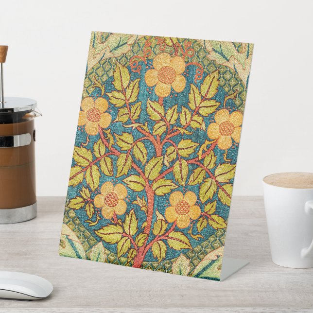 William Morris Rose Wreath: Classic Arts & Crafts  Pedestal Sign (In SItu)