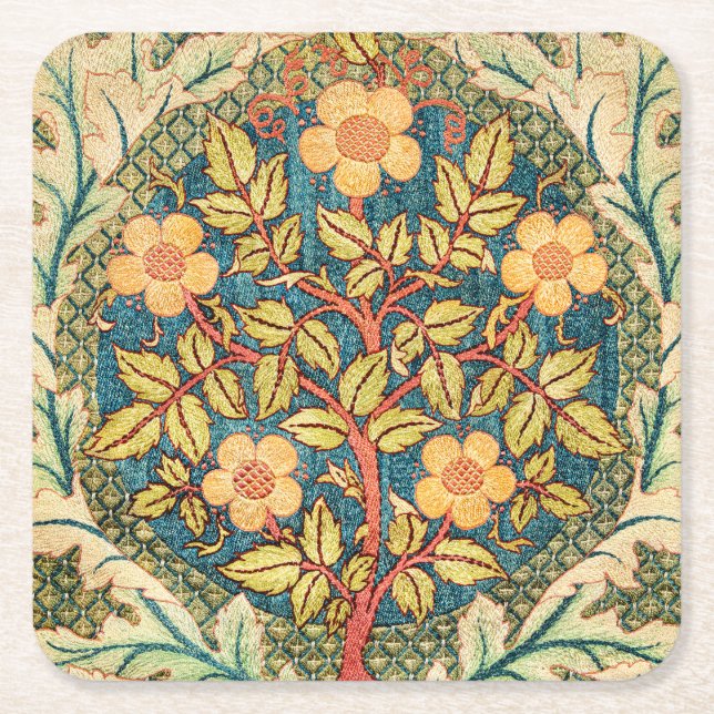 William Morris Rose Wreath  Square Paper Coaster (Front)