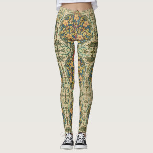 William Morris Rose Wreath Vintage Floral Art Leggings