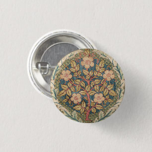William Morris Rose Wreath Vintage Flowering Rose 3 Cm Round Badge