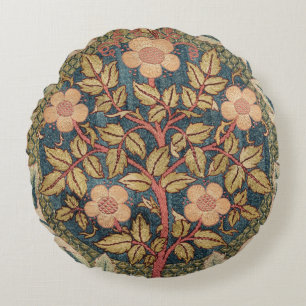 William Morris Rose Wreath Vintage Flowering Rose  Round Cushion