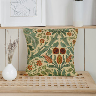 William Morris Sage Green Rust and Cream Floral Cushion
