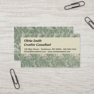 William Morris Sage Green Tulip Pattern: Vintage Business Card