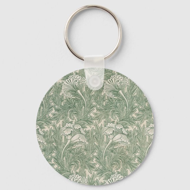 William Morris Sage Green Tulip Pattern: Vintage Key Ring (Front)