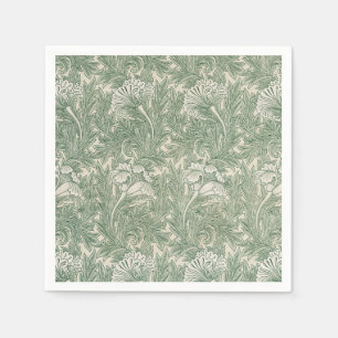 William Morris Sage Green Tulip Pattern: Vintage Napkin