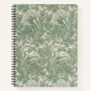 William Morris Sage Green Tulip Pattern: Vintage Notebook