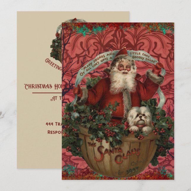 William * Morris  Santa Claus Rich Red Holiday Card (Front/Back)