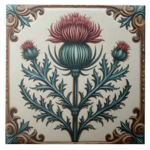 William Morris Scottish Thistle vintage floral  Ceramic Tile