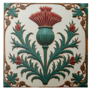 William Morris Scottish Thistle vintage floral Ceramic Tile